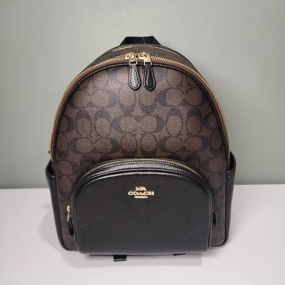 NWT Coach 5671 Court Backpack Signature Monogram Coated Canvas